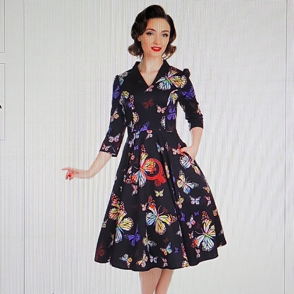 Exotic butterfly print swing dress
